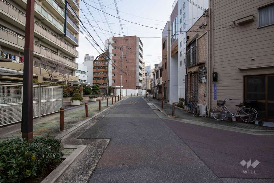 敷地南側の前面道路（西側から）