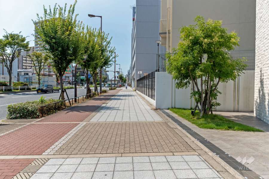 敷地南東側の前面道路は北港通です（北東側から）。