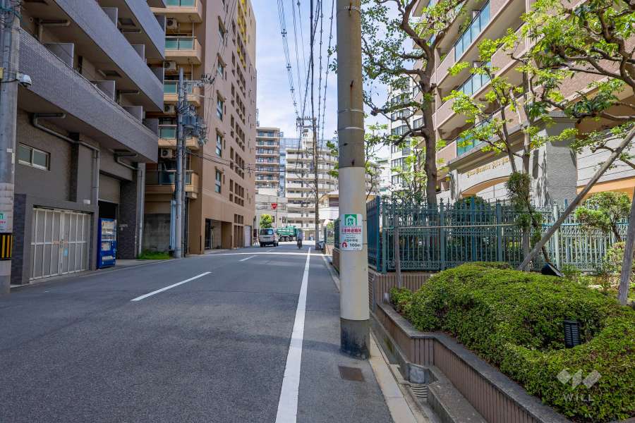 敷地南西側の前面道路（南東側から）