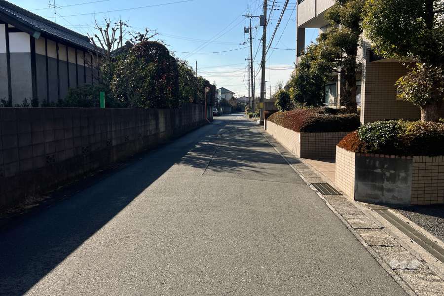 敷地南東側の前面道路（北東側から）