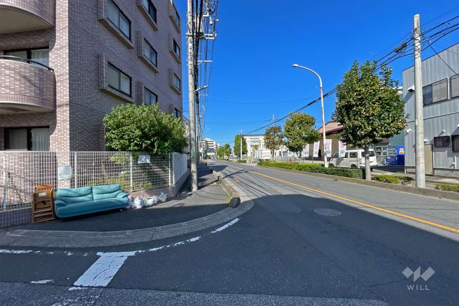 敷地北東側の前面道路（南東側から）