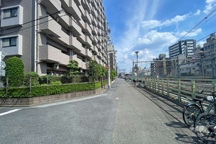 敷地南西側の前面道路（北西側から）