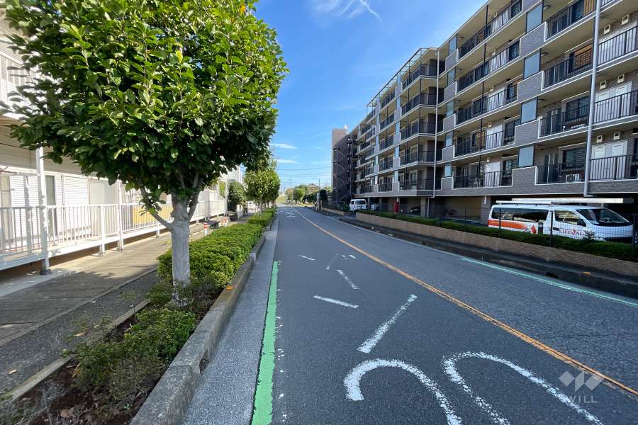 敷地の北西側前面道路（南西側から）