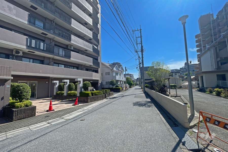 敷地の南側前面道路（西側から）