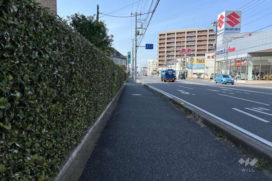敷地の北東側前面道路（南東側から）