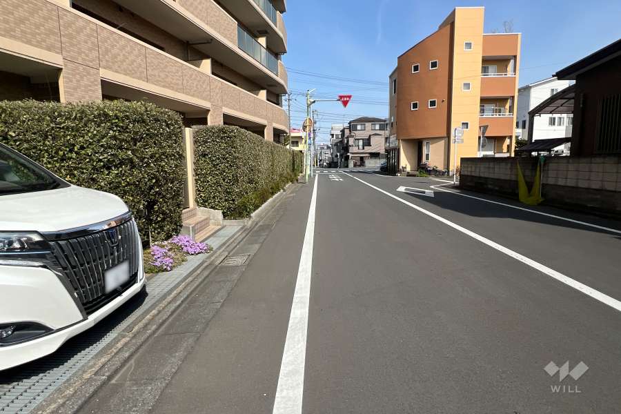 敷地の南側前面道路（西側から）