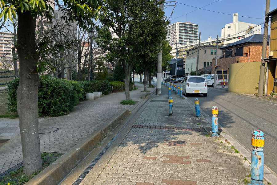 敷地南東側の前面道路（南西側から）