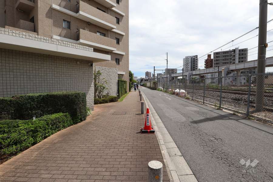 敷地南西側の前面道路（北西側から）