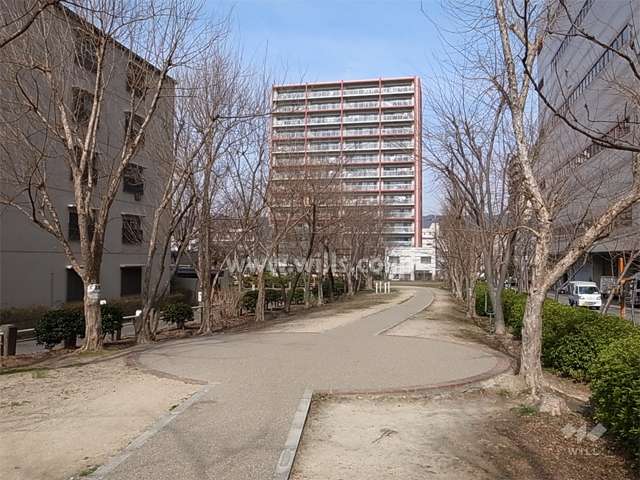 敷地の東側は道を挟んで公園に面しています。