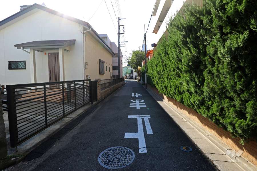 敷地南東側の前面道路（北東側から）