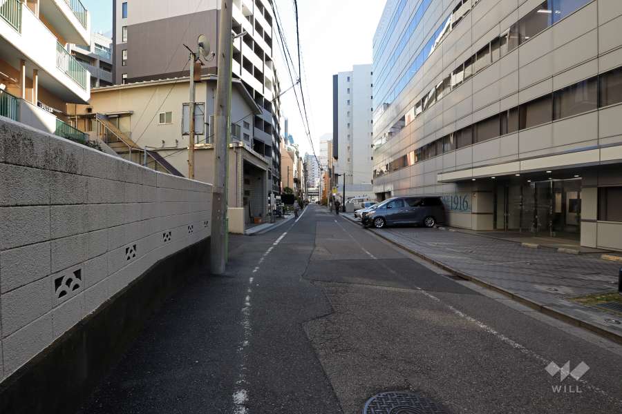 敷地南西側の前面道路（北西側から）