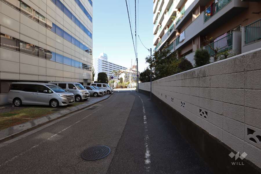 敷地南西側の前面道路（南東側から）