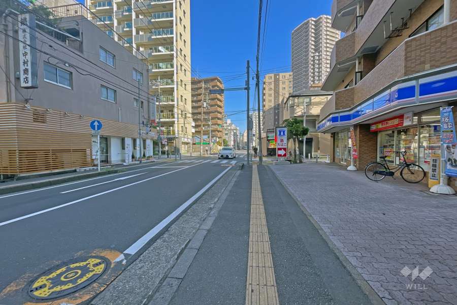 敷地の西側前面道路は県道332号線です（南側から）。