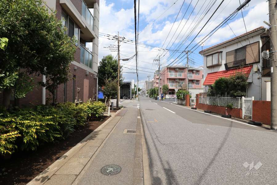 敷地の南東側前面道路（南西側から）