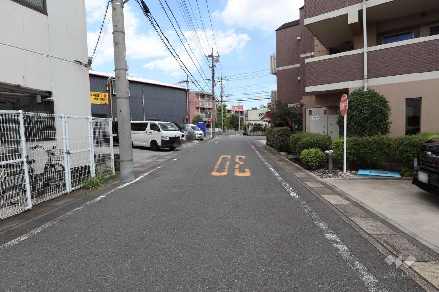敷地の北側前面道路（西側から）