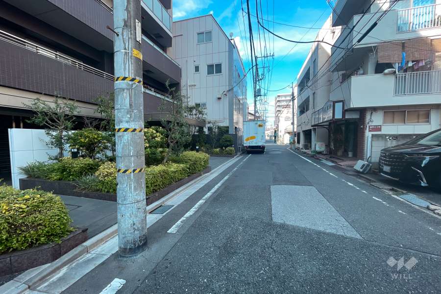 敷地の南東側前面道路（南西側から）