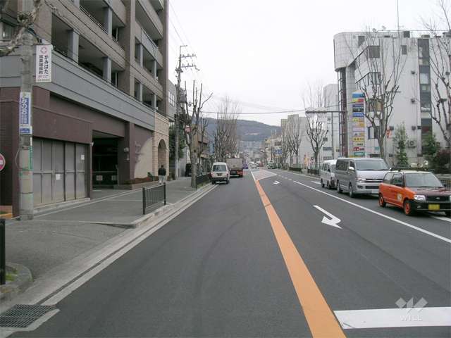 敷地東側は2車線の道路に面しています。