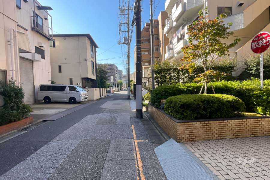 敷地東側の前面道路（北側から）