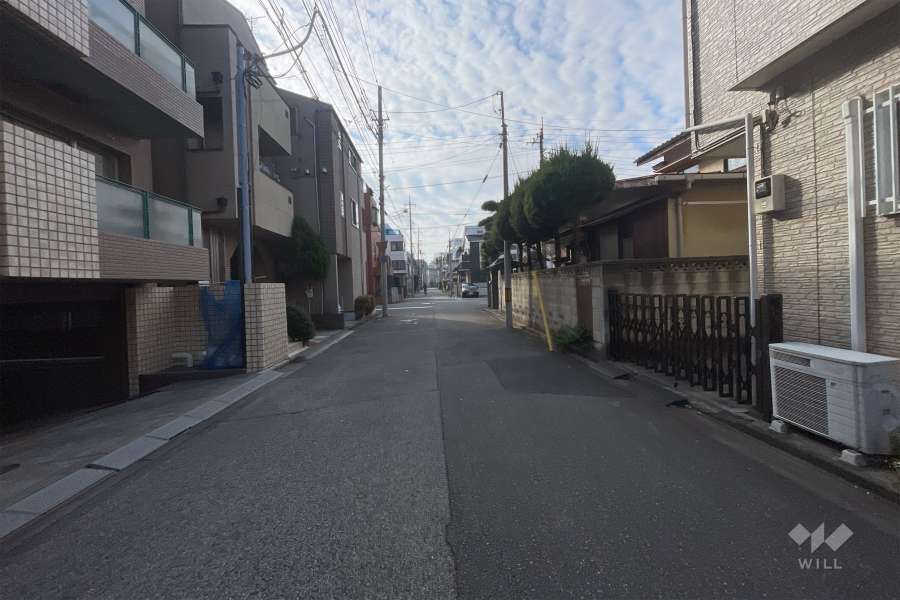 敷地西側の前面道路（北側から）