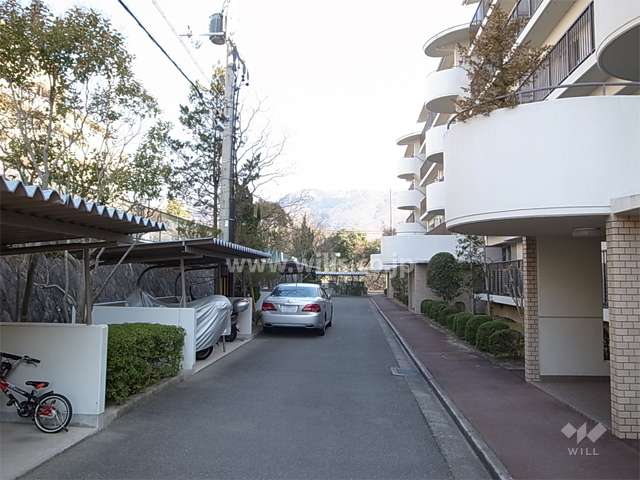 2号棟の北側通路と駐輪場