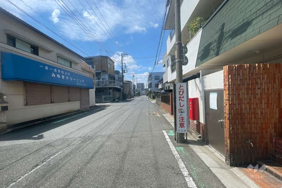 敷地南西側の前面道路（南東側から）