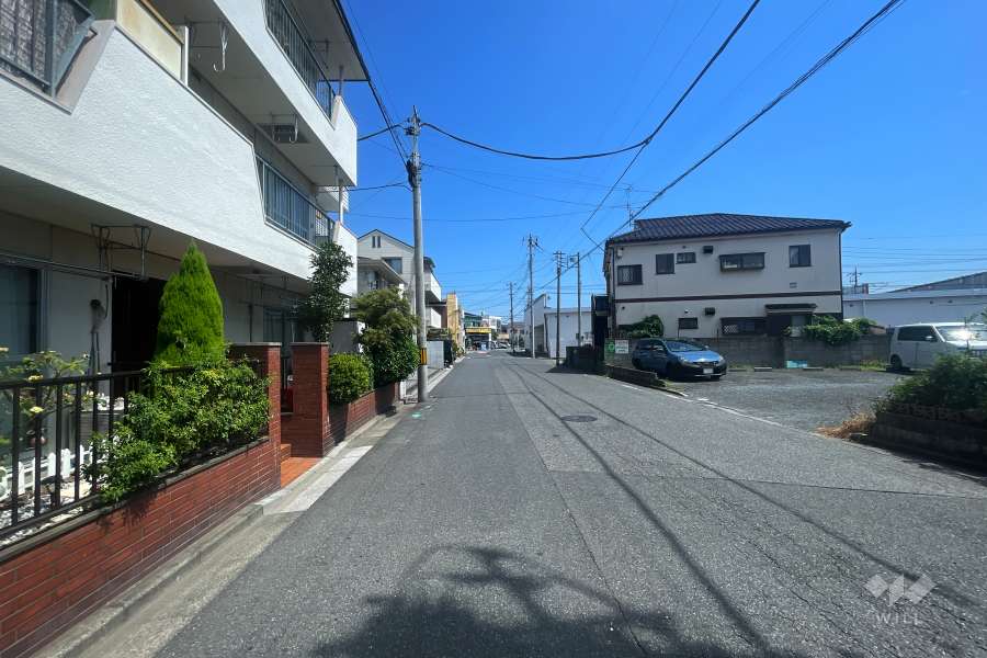 敷地南西側の前面道路（北西側から）