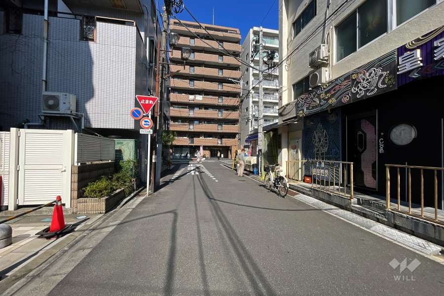 敷地北東側の前面道路（南東側から）