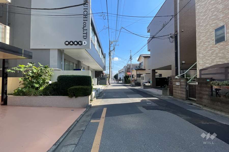 敷地の南側前面道路（西側から）