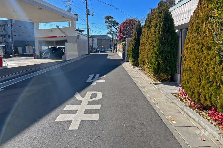 敷地の南東側前面道路（北東側から）