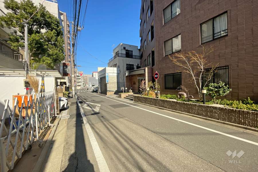敷地の北西側の前面道路（南西側から）