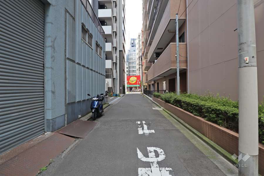 敷地北東側の前面道路（北西側から）