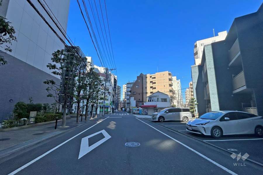 敷地北東側の前面道路（南東側から）