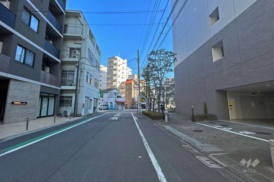 敷地北西側の前面道路（南西側から）