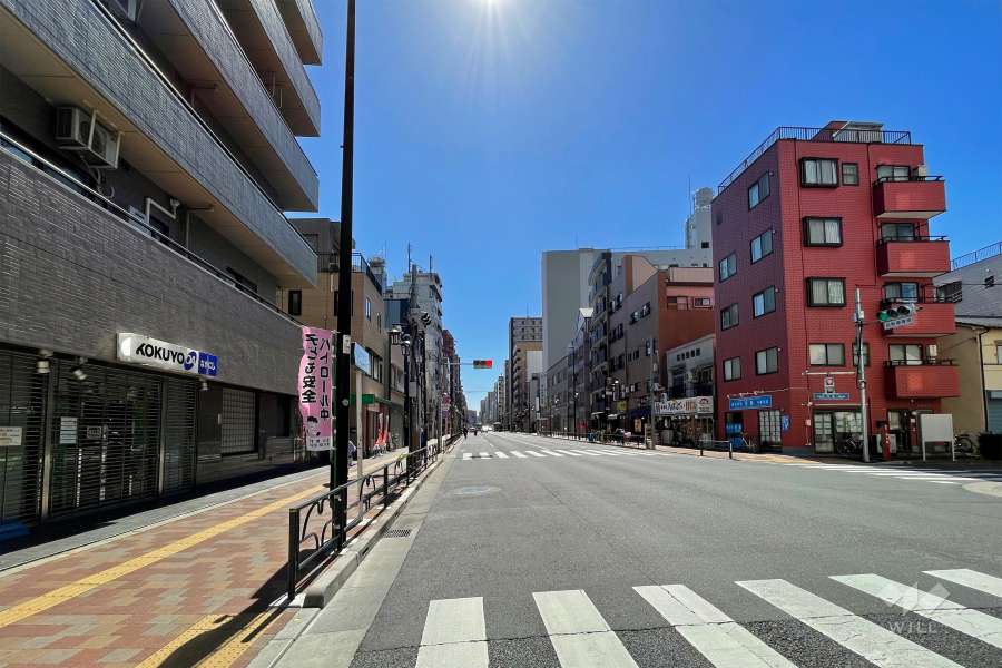 敷地西側の前面道路（北側から）