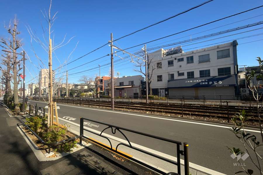 敷地の北東側前面道路（南東側から）