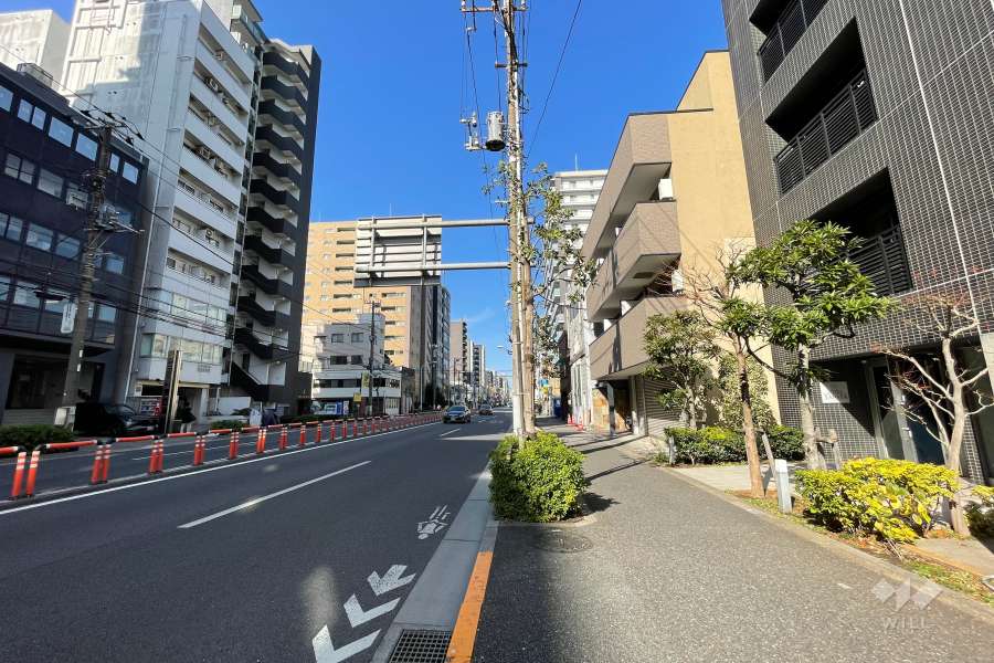敷地の南西側前面道路（南東側から）