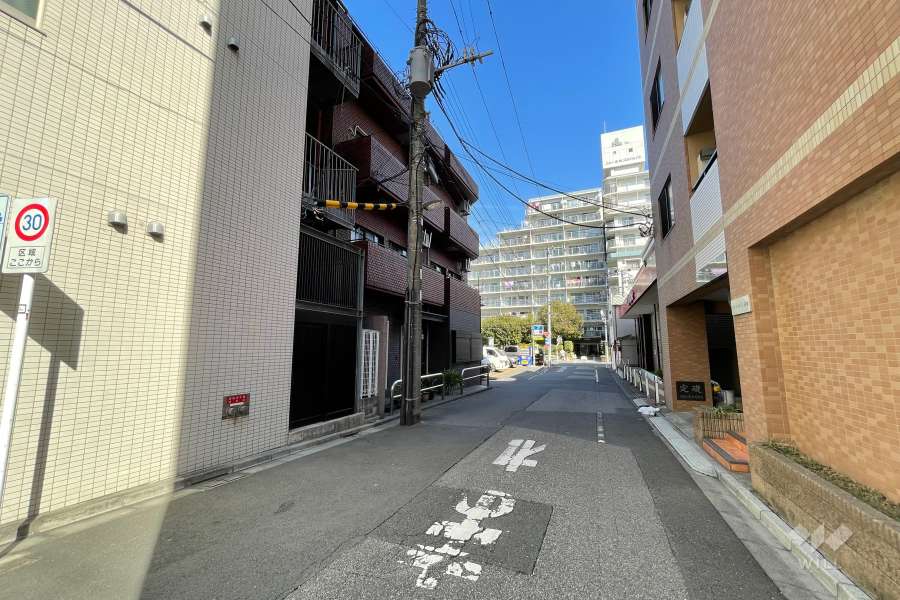 敷地の南東側前面道路（南西側から）