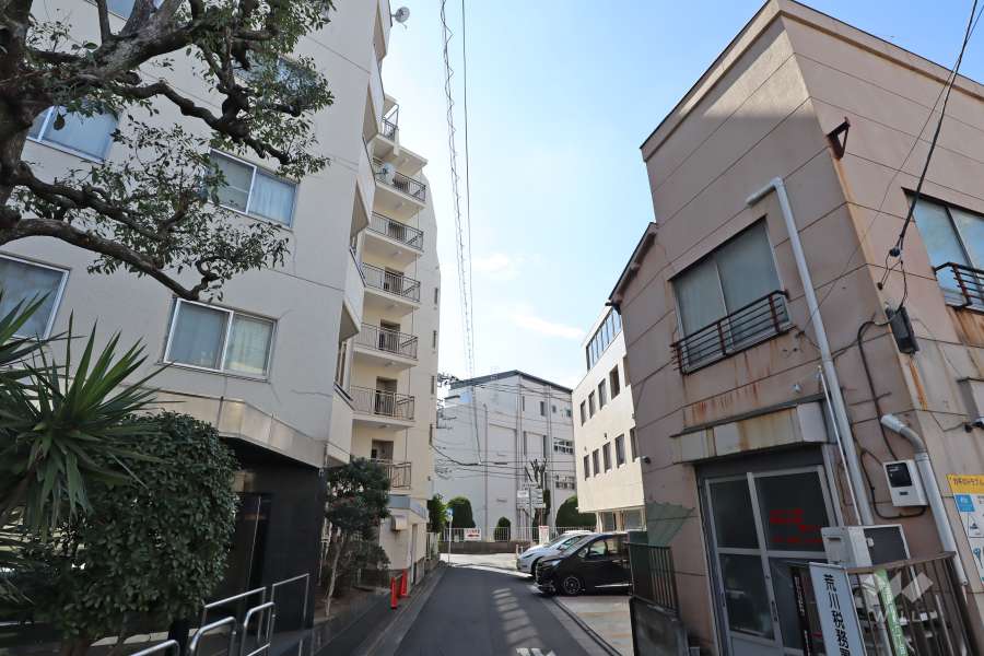 敷地北西側の前面道路（北東側から）