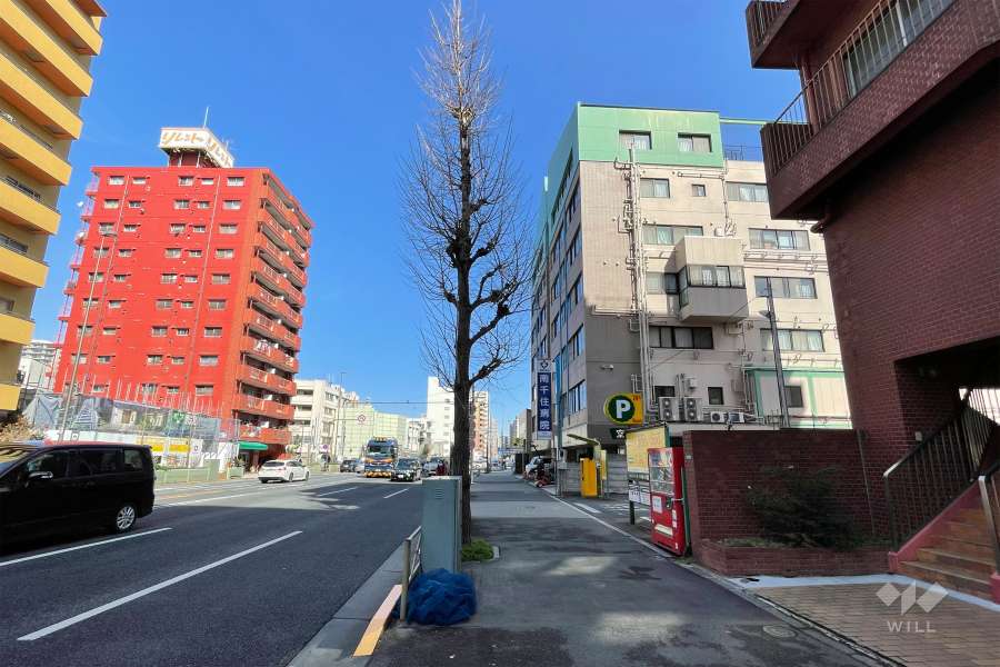 敷地の北西側前面道路（南西側から）