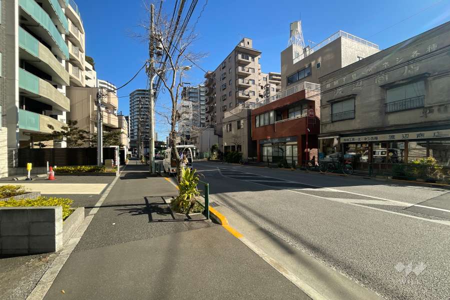 敷地南東側の前面道路（南西側から）