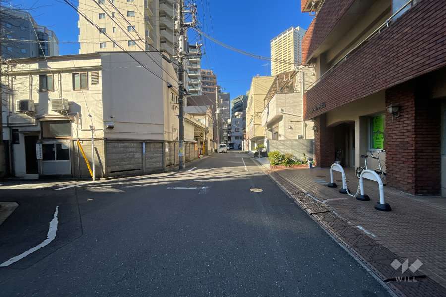 敷地南東側の前面道路（北東側から）