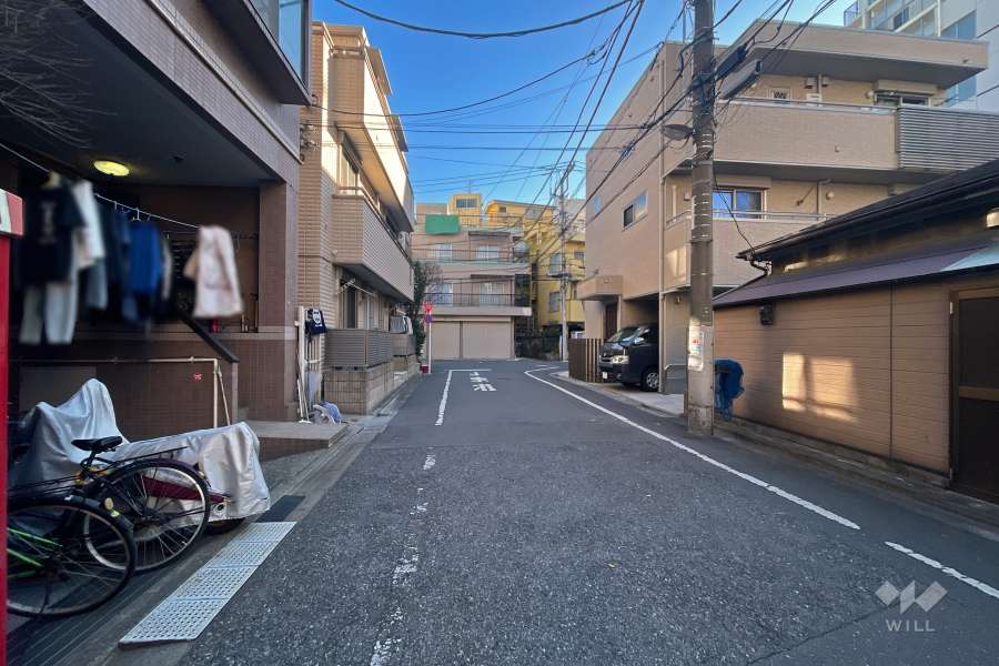 敷地南東側の前面道路（南西側から）