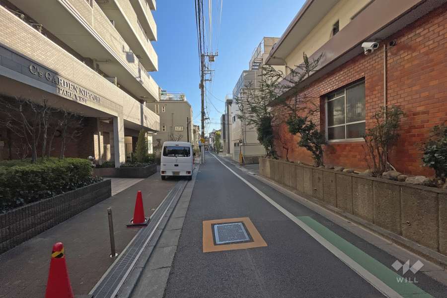 敷地の西側前面道路（北側から）