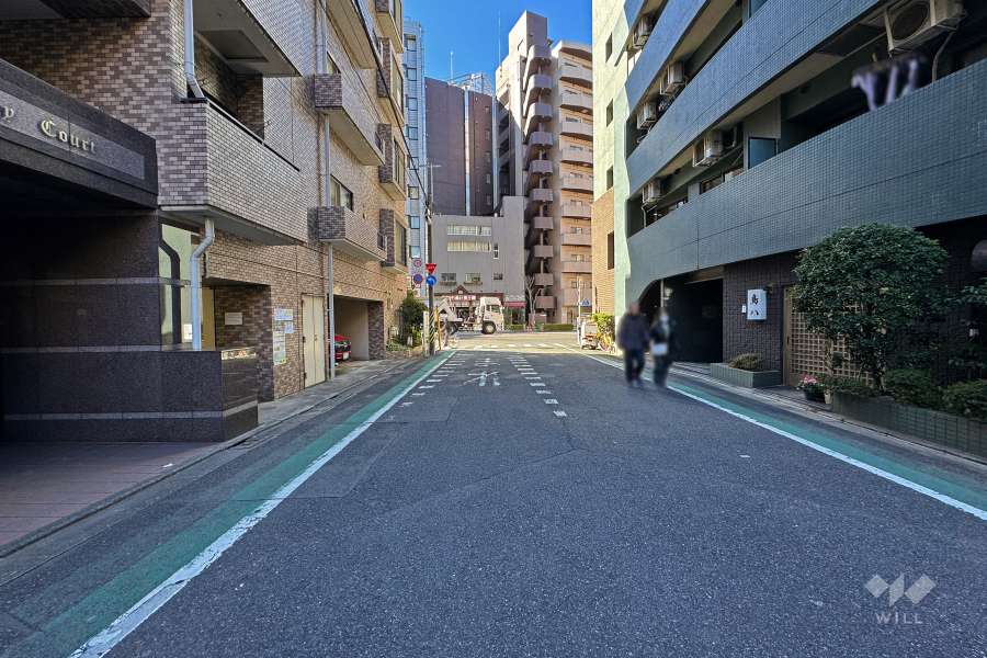 敷地南東側の前面道路（北東側から）