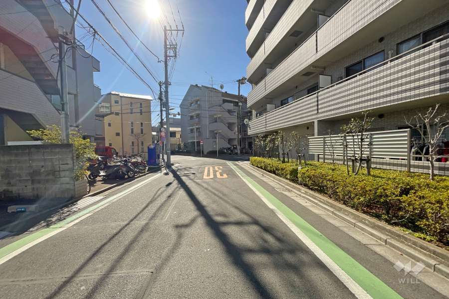 敷地東側の前面道路（北側から）