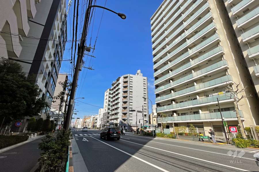 敷地南西側の前面道路（南東側から）