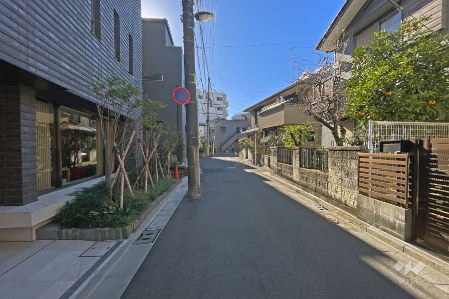 敷地の南側前面道路（西側から）