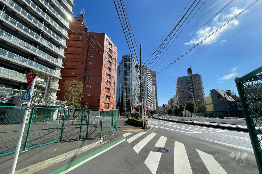 敷地南西側の前面道路（北西側から）