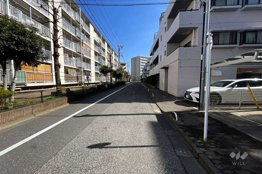 敷地北東側の前面道路（北西側から）