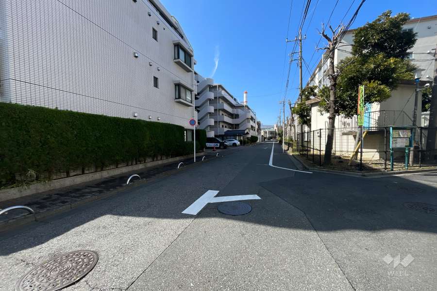 敷地北東側の前面道路（南東側から）